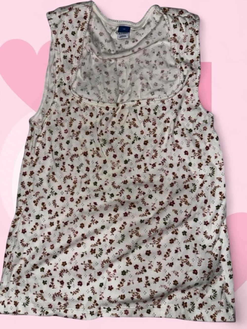 Old Navy White Floral Tank Top with Red and Green Print
